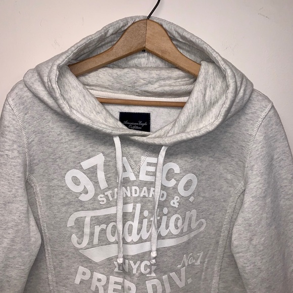 AEO Heather Gray Hoodie With Raw Edge Seems - Picture 4 of 9